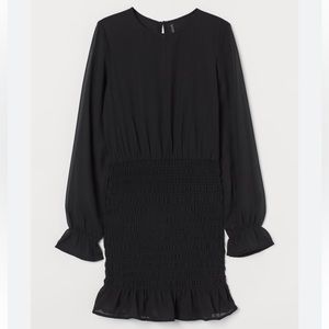 H&M Black Mini Long Sleeve Ruffle Stretch Dress Women’s Size L